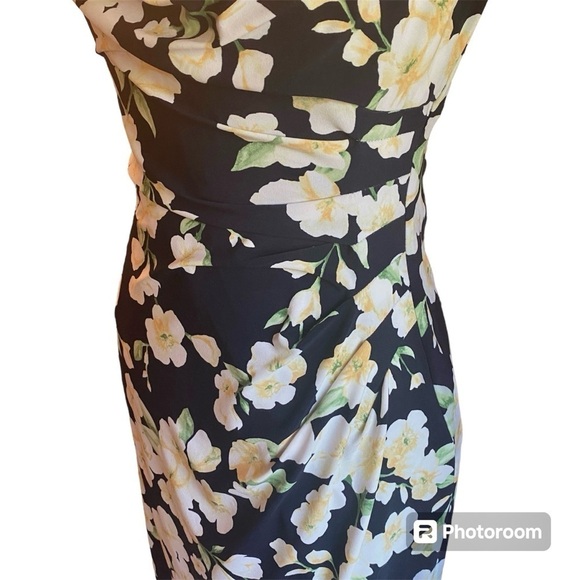 Ralph Lauren Navy Sleeveless Cowl Neck Yellow Floral Dress, size 2 - Picture 12 of 13
